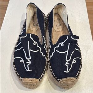 Soludos Navy Espadrilles with White Face Embroidery
